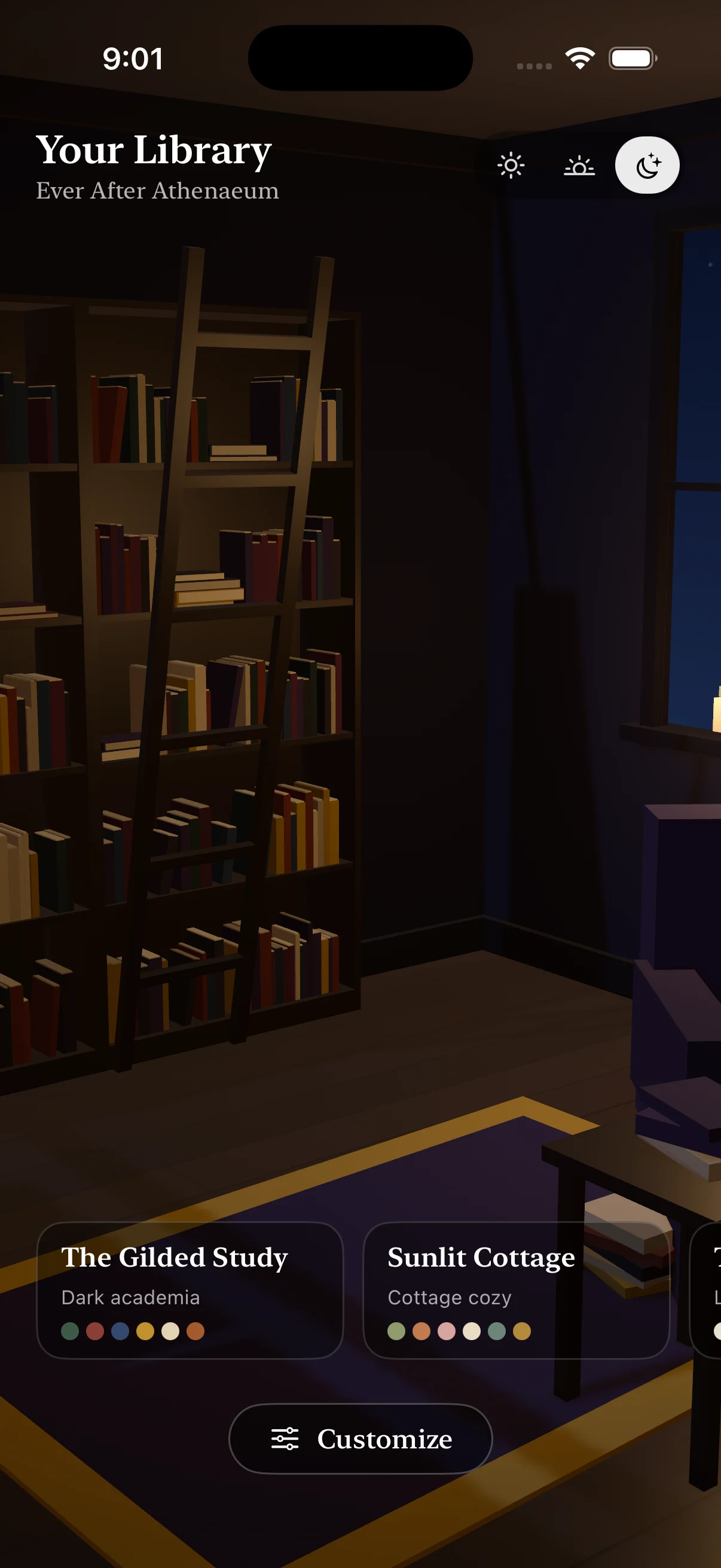 Bookery Ever After Athenaeum theme in evening light