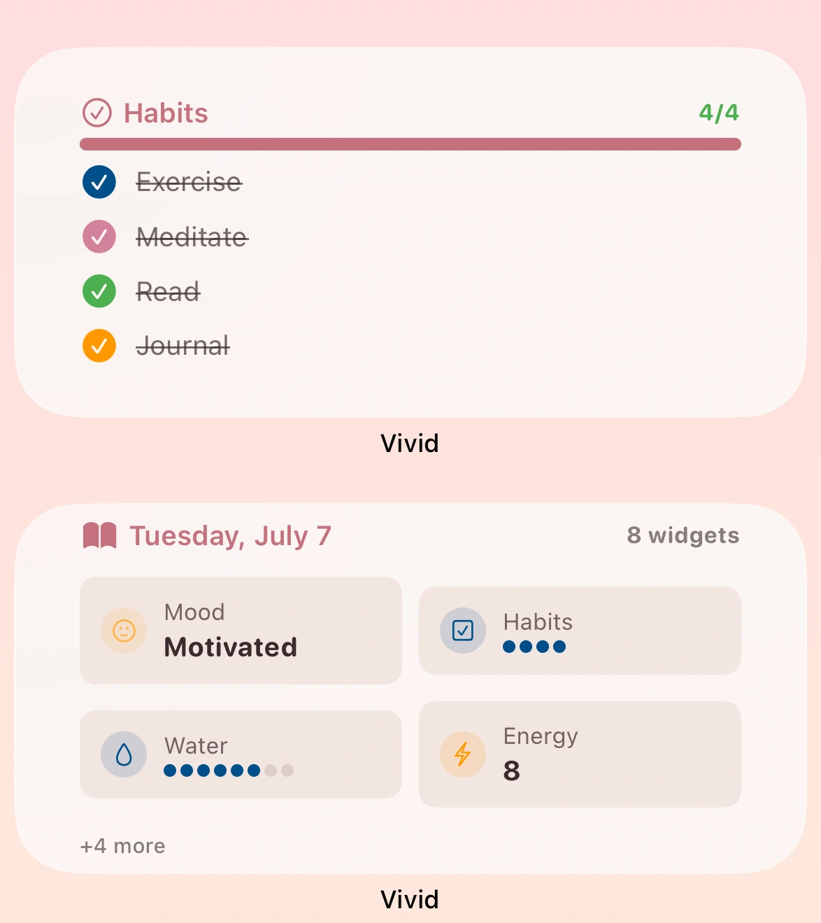 Vivid interactive journal widgets on an iPhone Home Screen